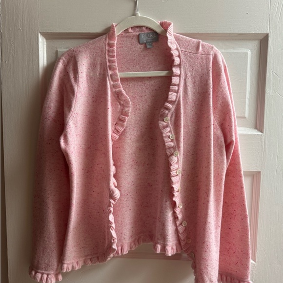 PURE COLLECTION | Women’s SZ 12 | Pink Cashmere Ruffle Trim Cardigan Sweater EUC - Picture 11 of 12